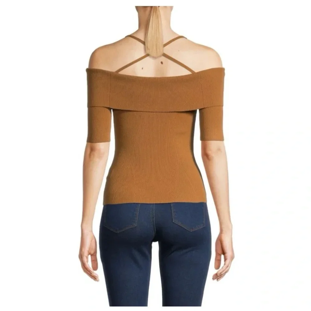 Bailey 44 Camel Off Shoulder Top L Long Sleeve Ribbed Stretch Casual NWT - Picture 3 of 8
